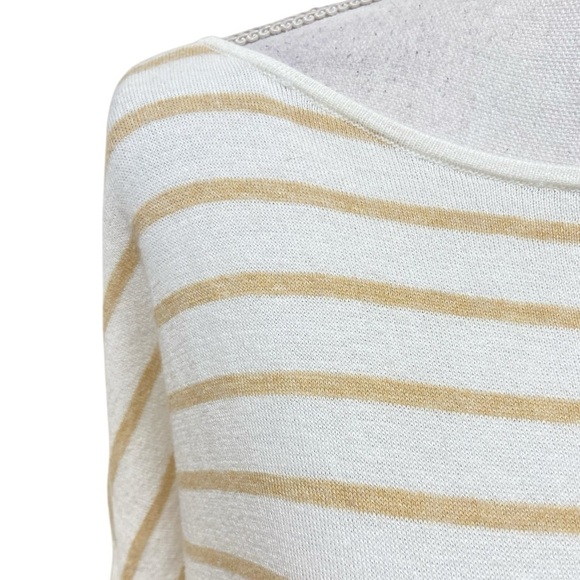 Lilly Pultizer Elba striped tan/white oversized sweater Pom Poms size small - Picture 7 of 14